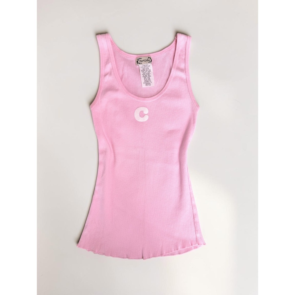 Vintage Next Era Y2K Womens C Initial Ribbed Tank Top Pink Medium